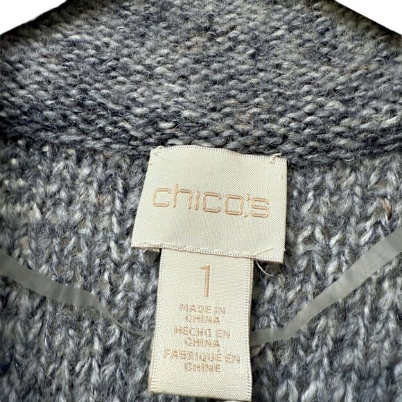 Chico's Zip Front Cardigan Medium (Chicos 1) Long Sweater Blue Wool Blend - Picture 5 of 11